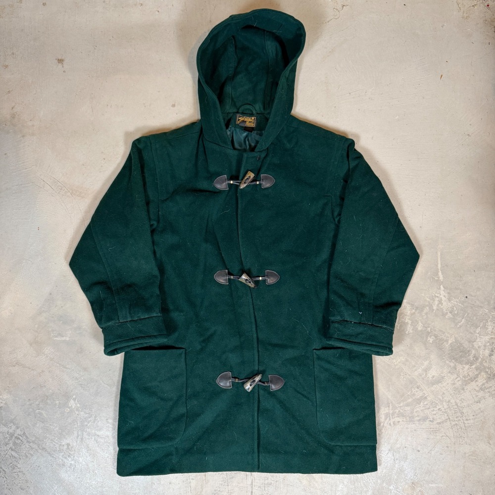 Vintage Eddie Bauer Womens Green Wool Duffle Toggle Coat Hooded Large hunting